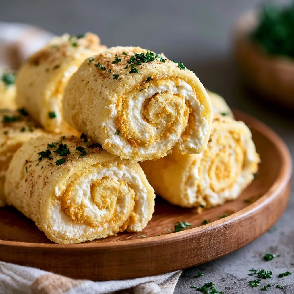 Leckere Frischkäse Roll-Ups auf einem Teller ansprechend angerichtet