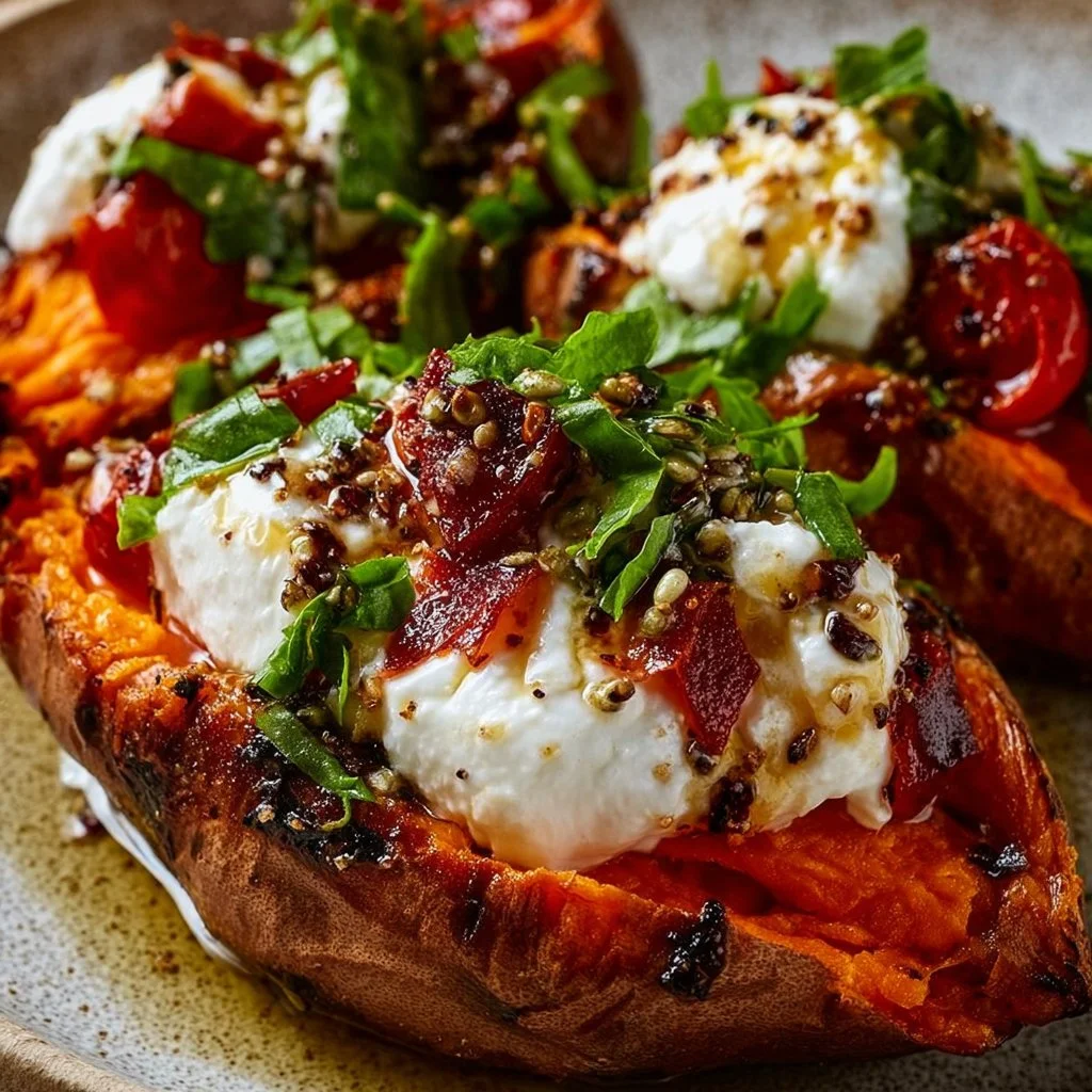 Gefüllte Süßkartoffeln mit Burrata