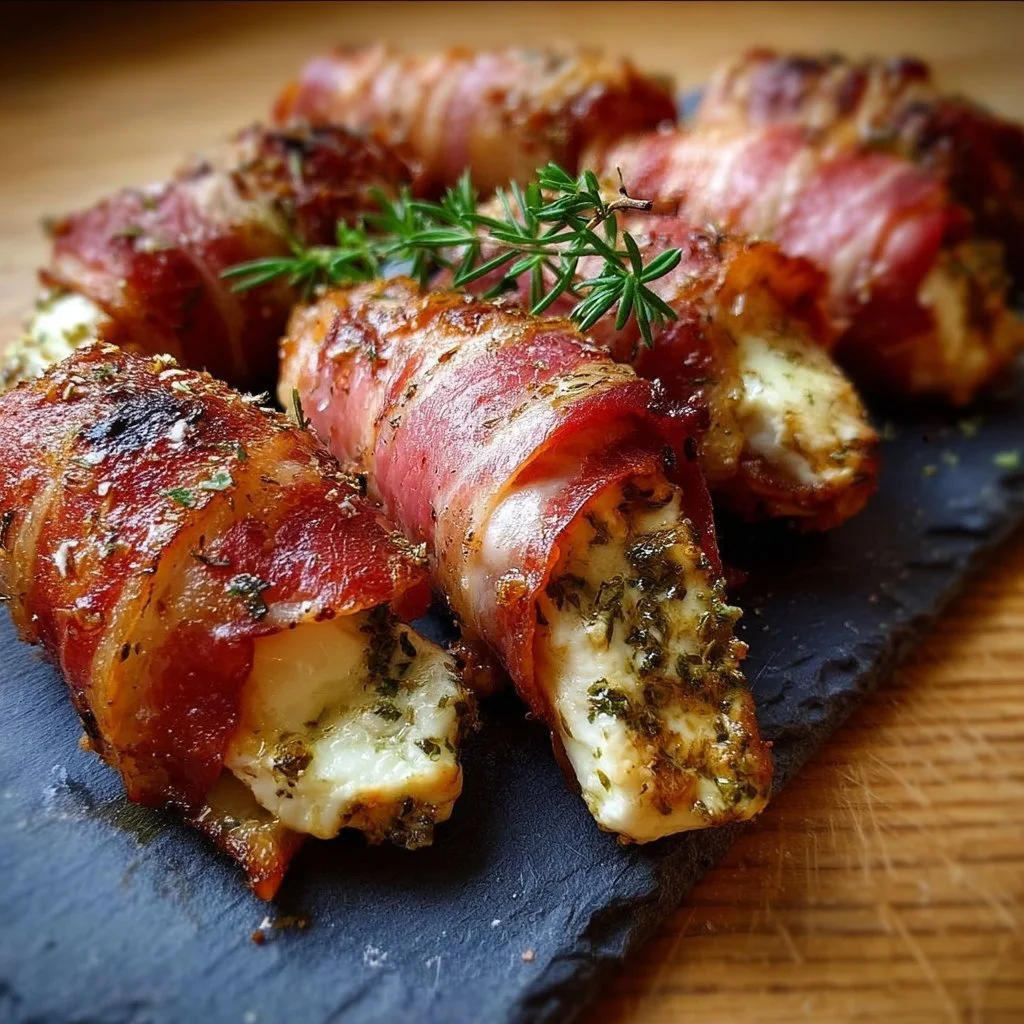 Gegrillte Feta-Schinkenröllchen auf einem Grillrost