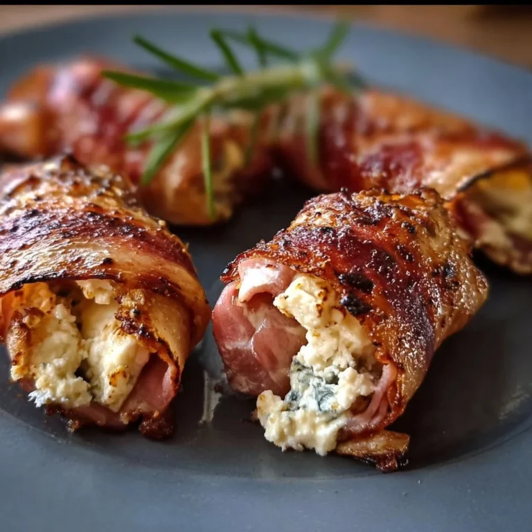 Gegrillte Feta-Schinkenröllchen auf dem Grill, garniert mit frischen Kräutern.