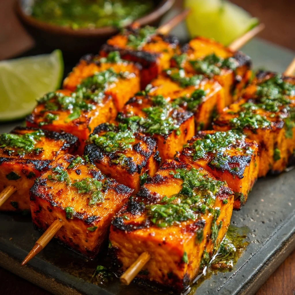Gegrillte Süßkartoffel-Spieße mit Limetten-Koriander-Marinade