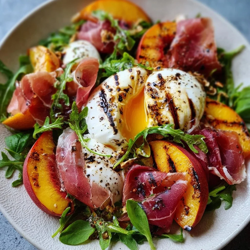 Gegrillter Nektarinen Burrata Prosciutto Salat
