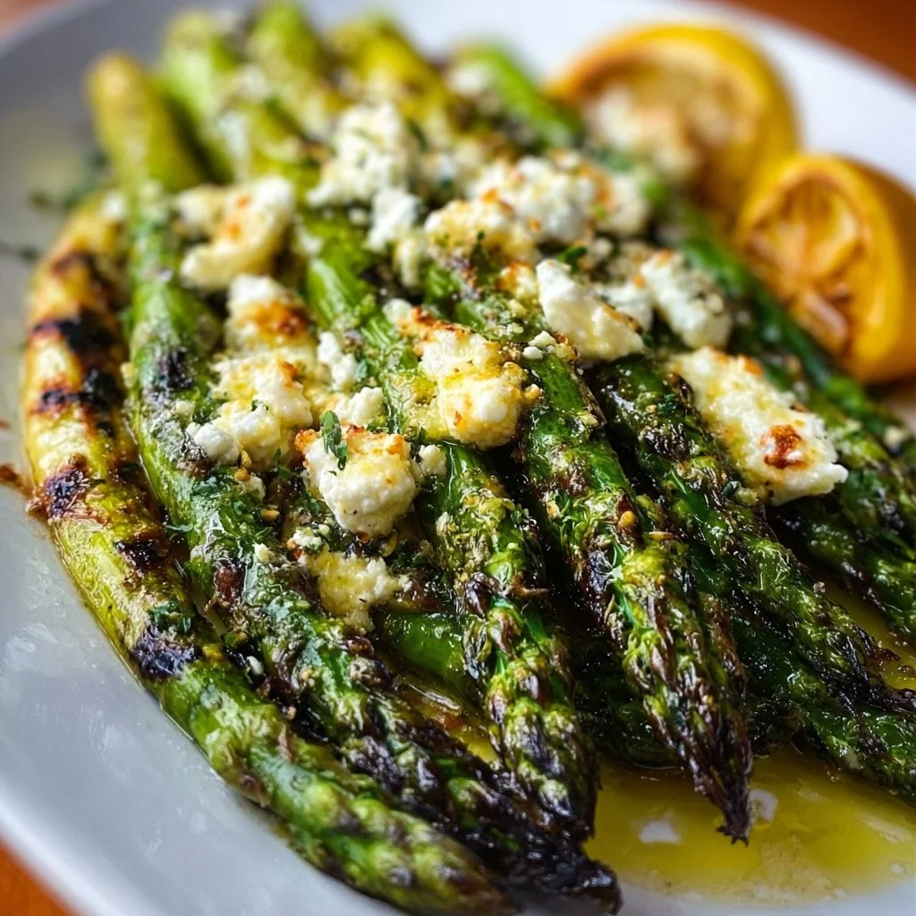 Gegrillter Spargel mit Zitrone und Feta