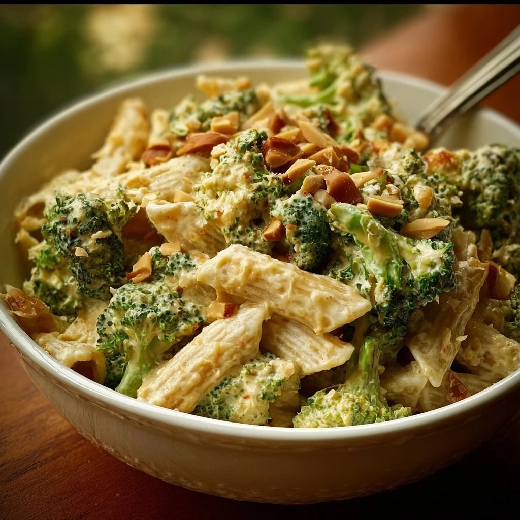 Gesunde Brokkoli Erdnuss Pasta mit frischem Gemüse und würziger Erdnusssauce.