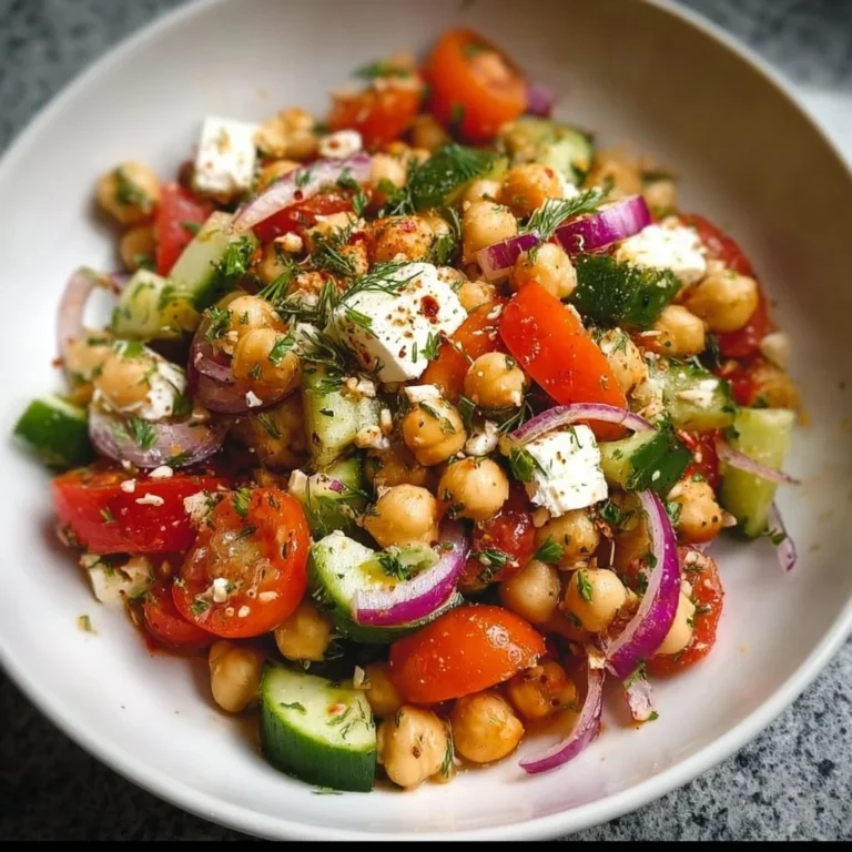 Griechischer Kichererbsensalat mit frischem Gemüse und Kräutern