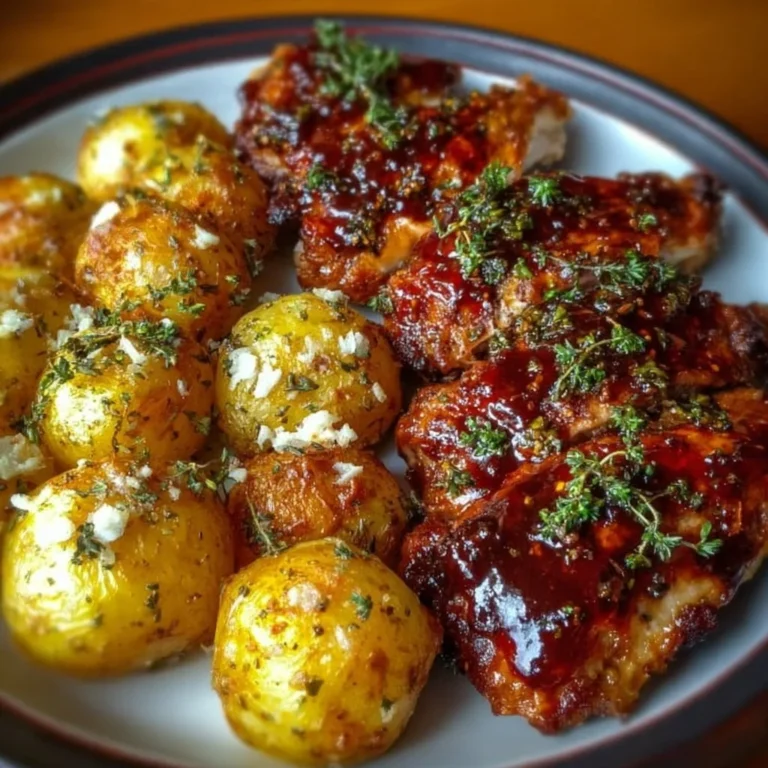 Honig-BBQ-Hähnchen mit Knoblauch-Parmesan-Kartoffeln auf einem Grillteller