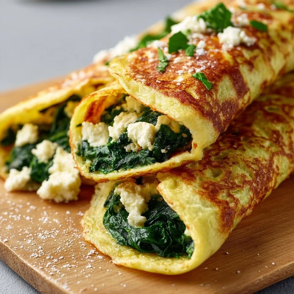 Keto-Pfannkuchen-Wraps mit Spinat und Feta
