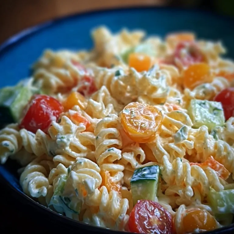 Schüssel mit Kinder Nudelsalat mit Frischkäse und buntem Gemüse