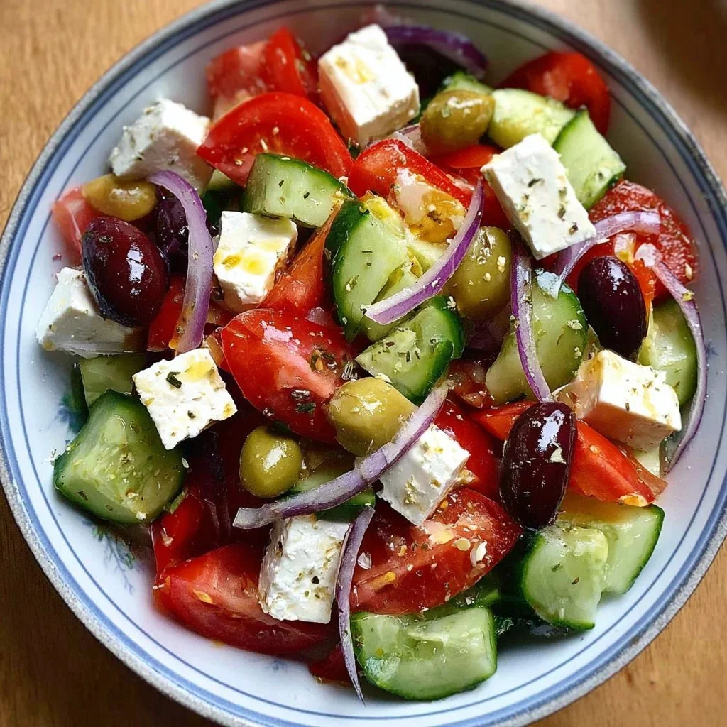 Klassischer Griechischer Salat mit frischem Gemüse, Feta und Oliven