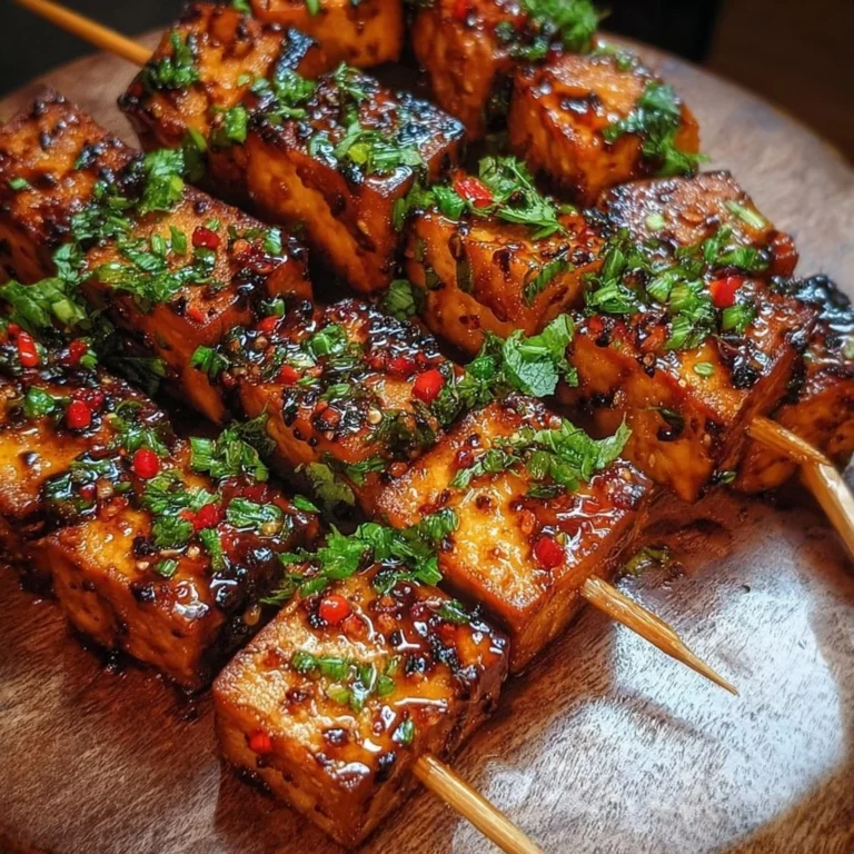 Knoblauch-Soja-glasierte Tofu-Spieße auf einem Grill platziert