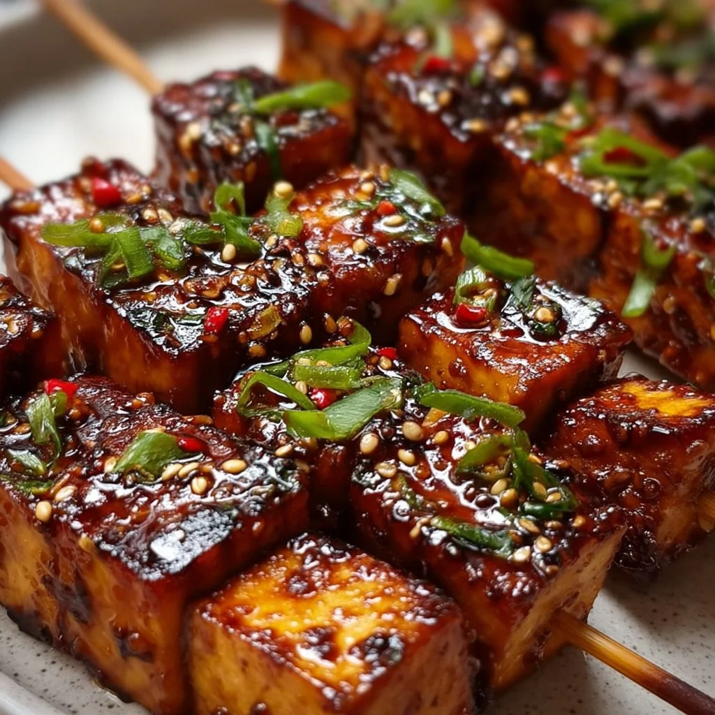 Knoblauch-Soja-Glasierte Tofu-Spieße