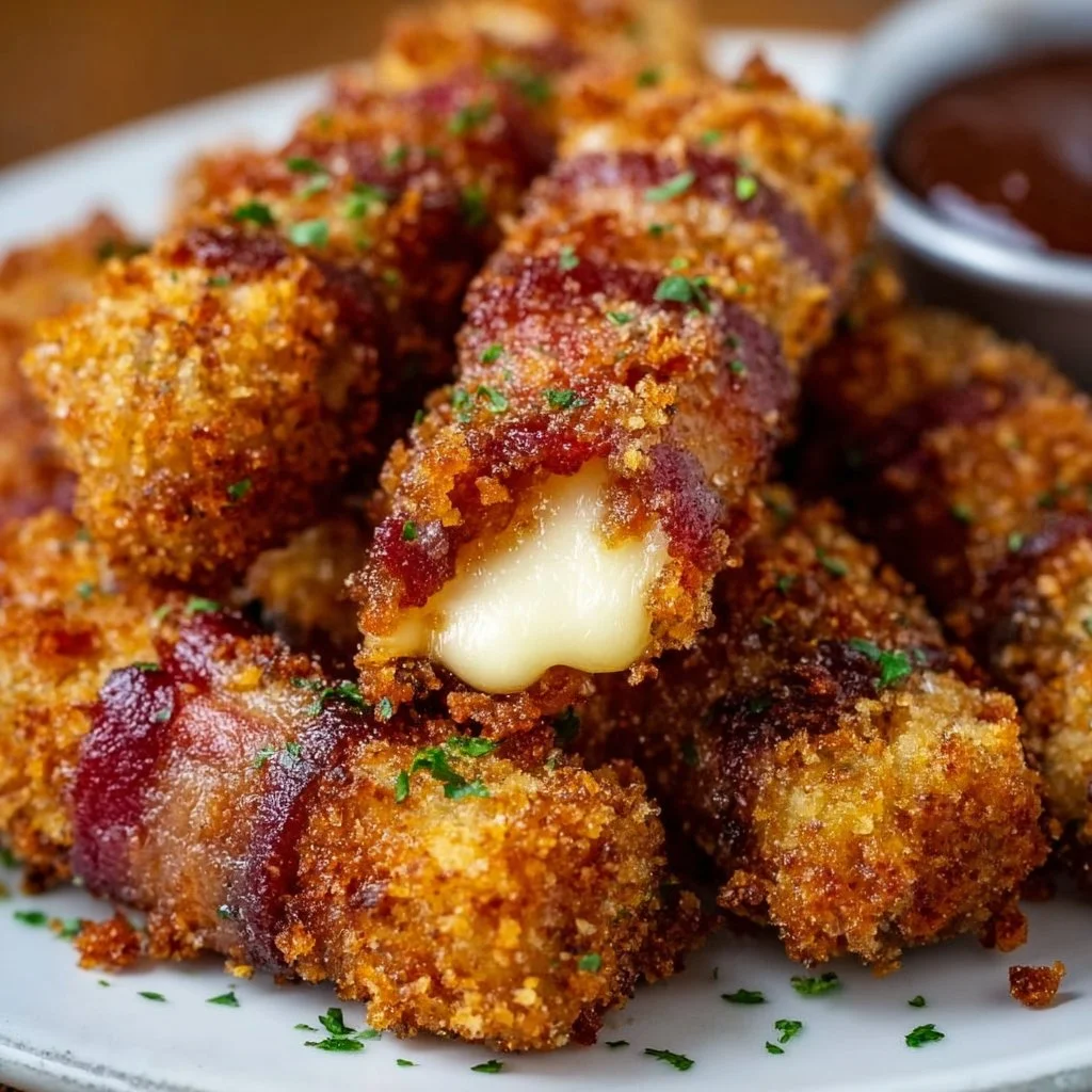 Knusprige Rindfleisch-Bacon-Mozzarella-Sticks