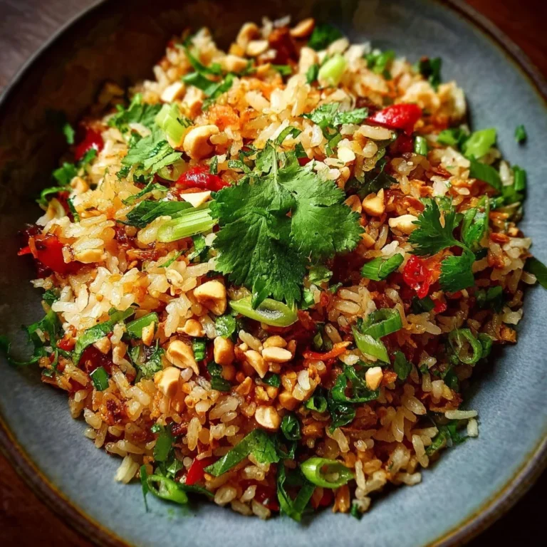 Knuspriger Reissalat mit Erdnuss und Chili, frisch zubereitet.