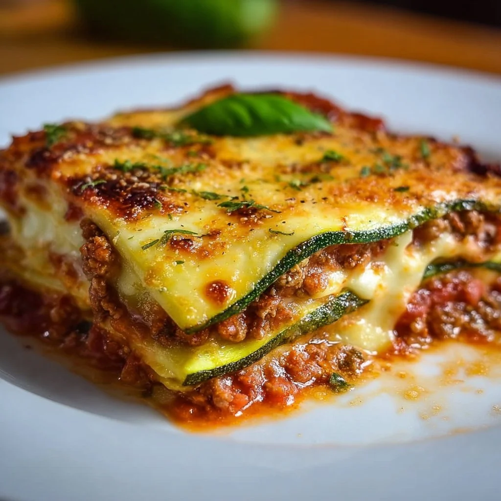 Köstliche Low Carb Zucchini Lasagne auf einem Teller serviert