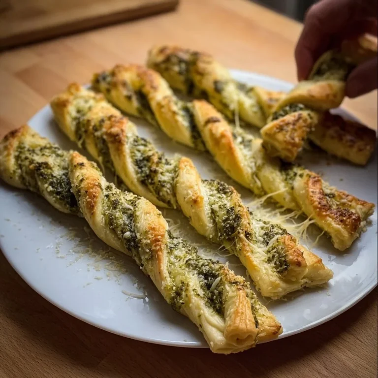 Köstliche Pesto-Twists mit Mozzarella auf einem Holzbrett serviert