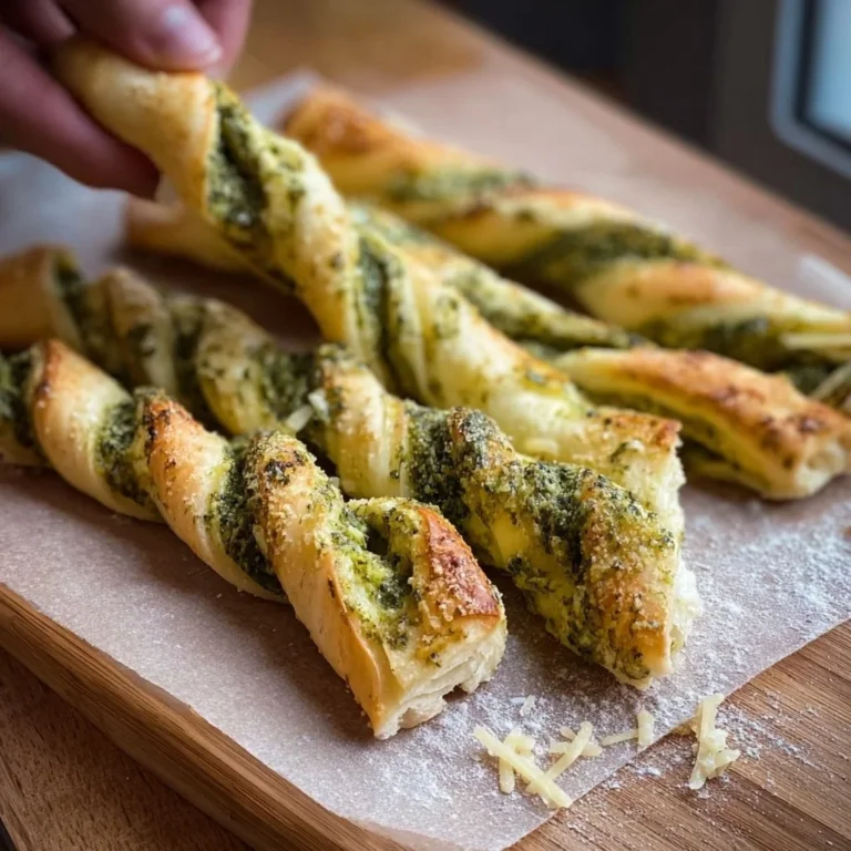 Köstliche Pesto-Twists mit geschmolzenem Mozzarella auf einem Holzbrett