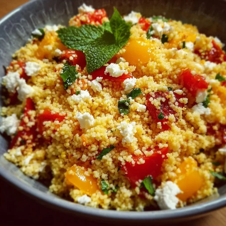 Mediterraner Couscous-Salat mit Feta und bunten Paprika.