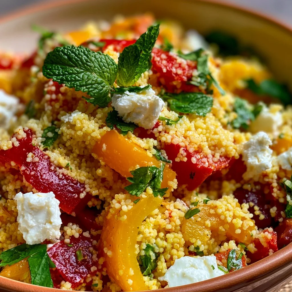 Mediterranean couscous salad with feta and bell peppers