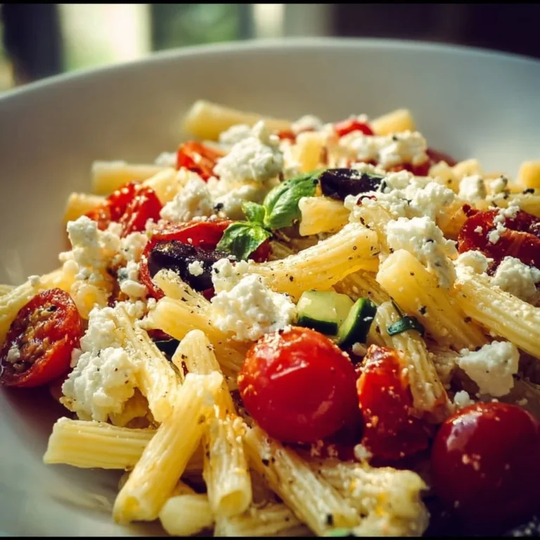 Mediterraner Nudelsalat mit frischen Tomaten und Feta-Käse