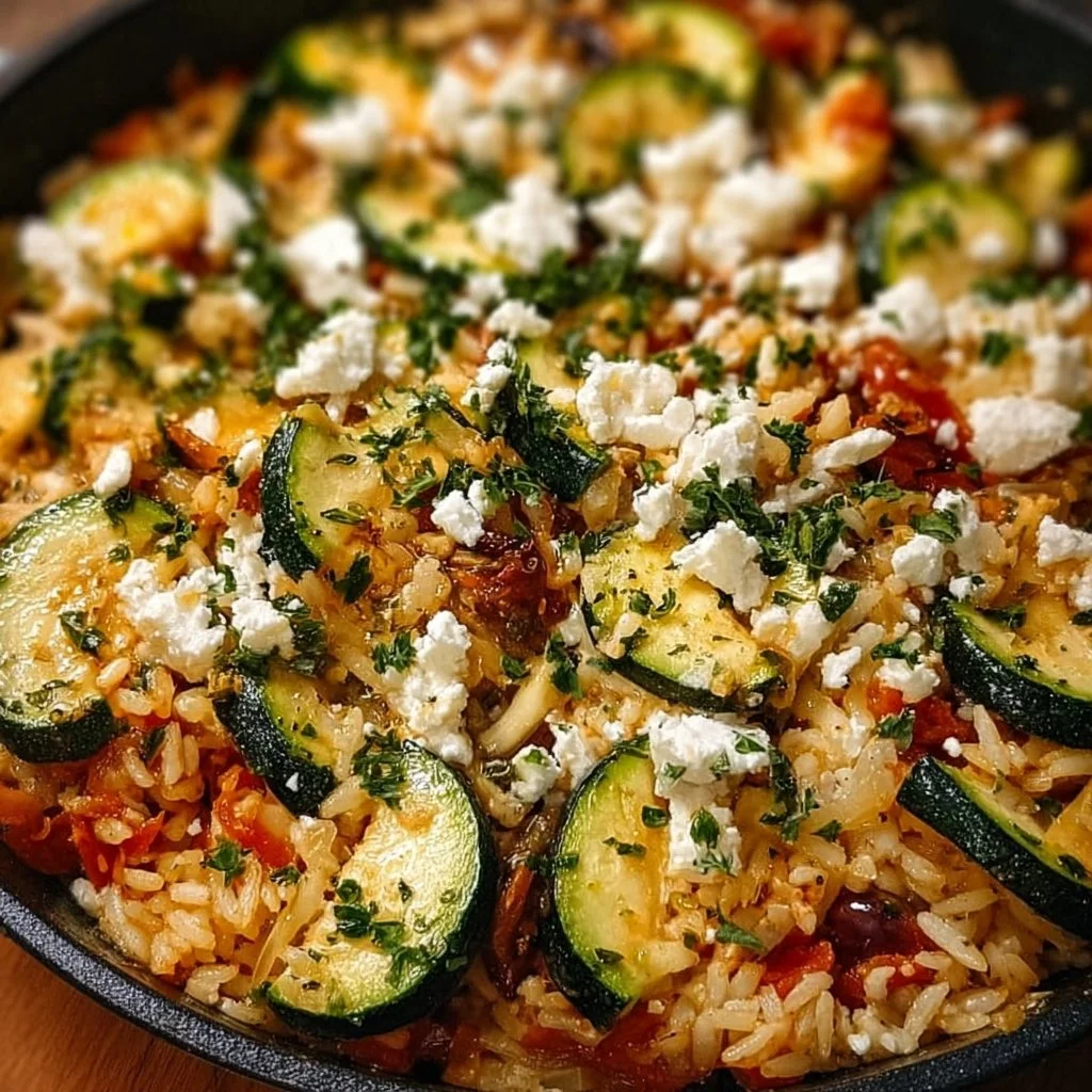 Mediterranean Zucchini Rice Skillet with Feta