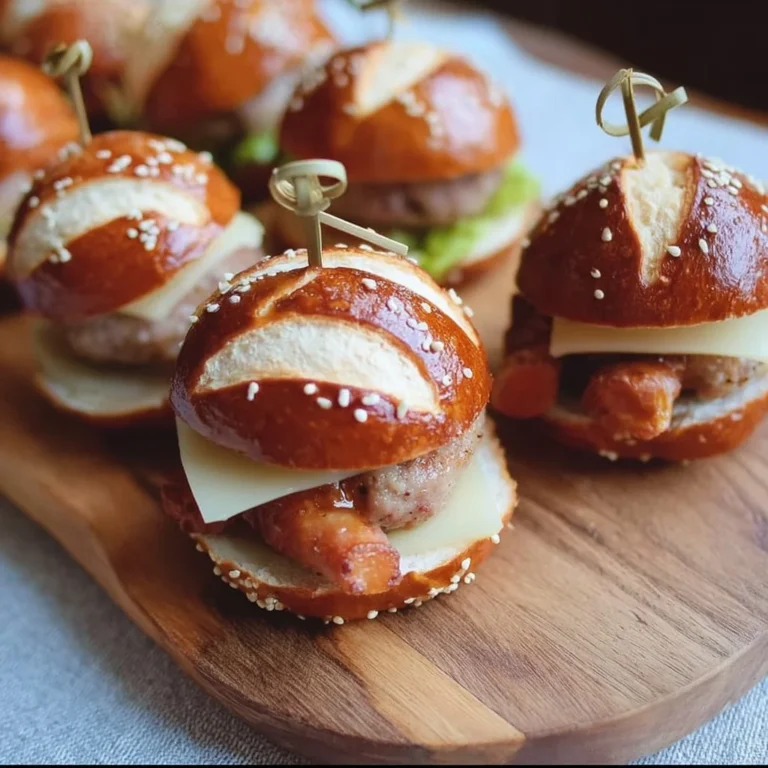Mini-Laugen-Burger mit Leberkäse auf einem Teller serviert