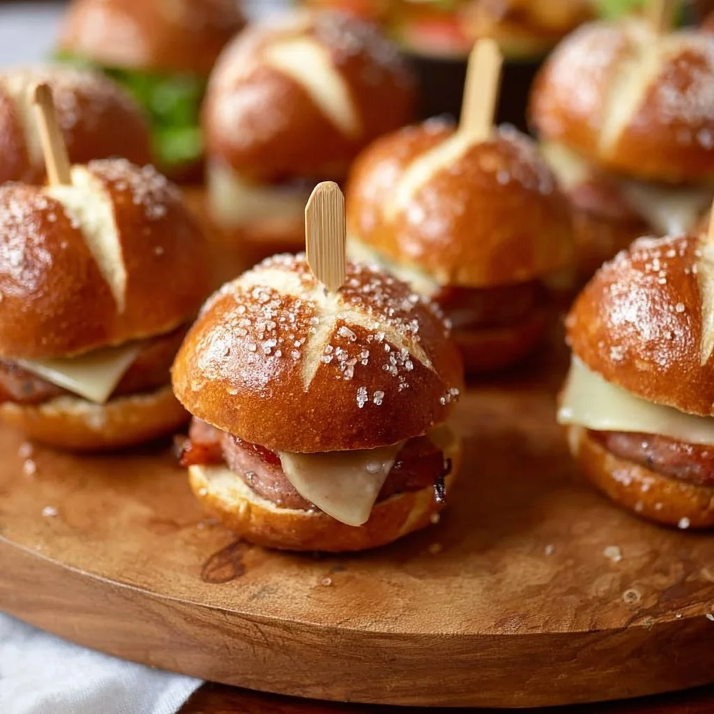 Mini-Laugen-Burger mit Leberkäse