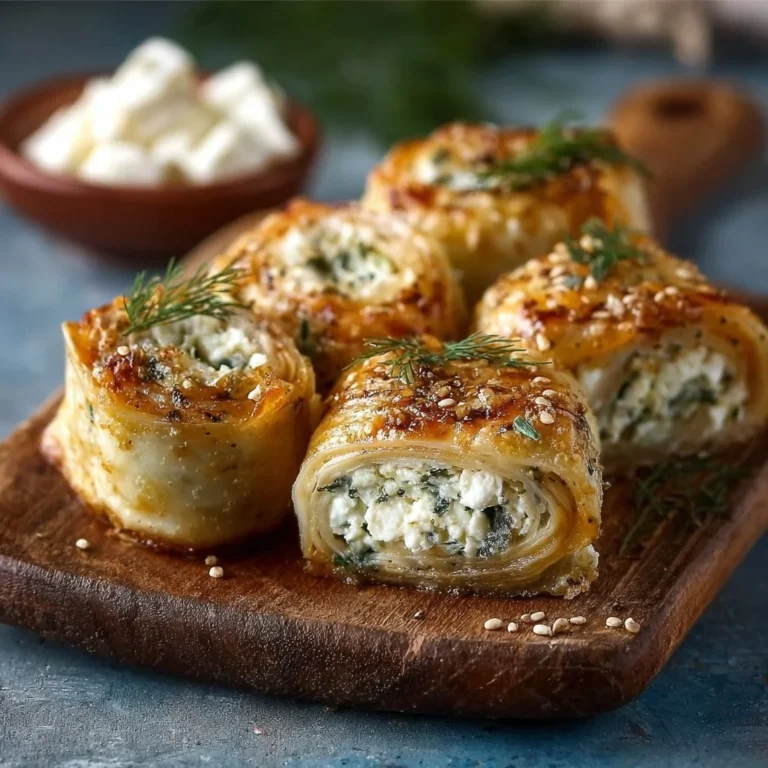 Leckere Ofen Feta Röllchen auf einem weißen Teller serviert.