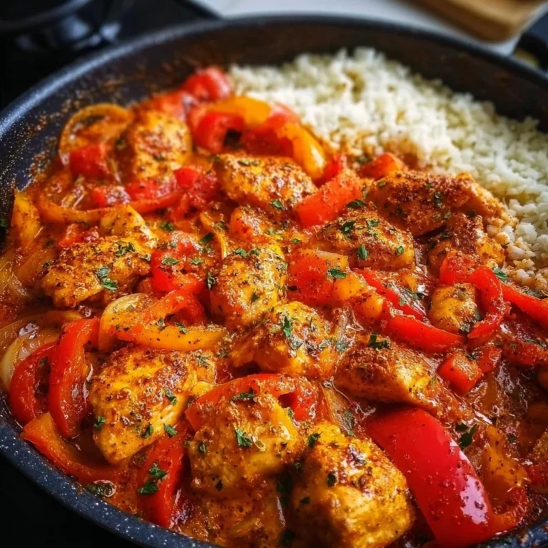 Paprika-Hähnchen-Pfanne mit buntem Gemüse und Gewürzen