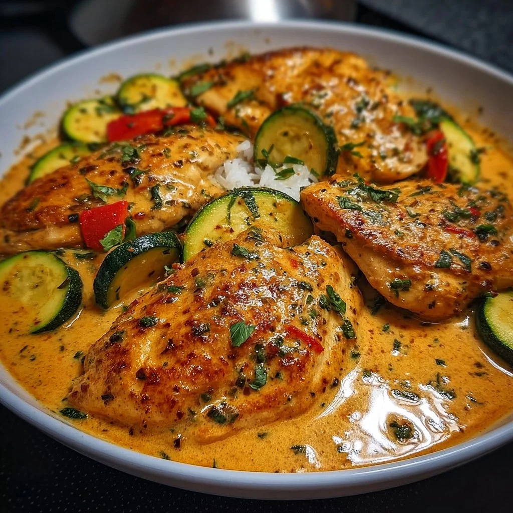 Paprika Zucchini Sahne Hähnchen in wenigen Minuten