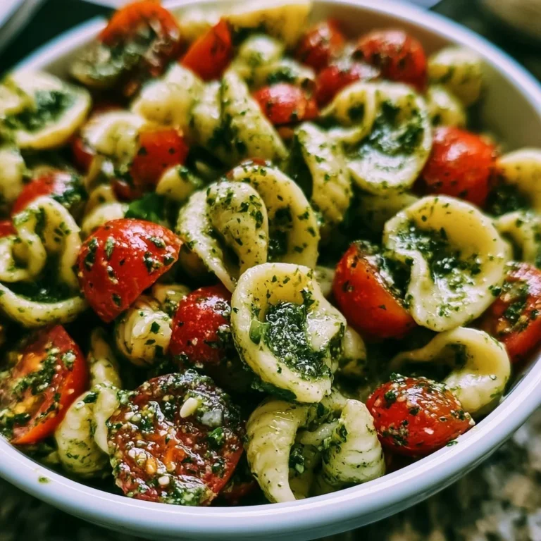 Pesto Nudelsalat mit frischen Zutaten und Pesto-Sauce