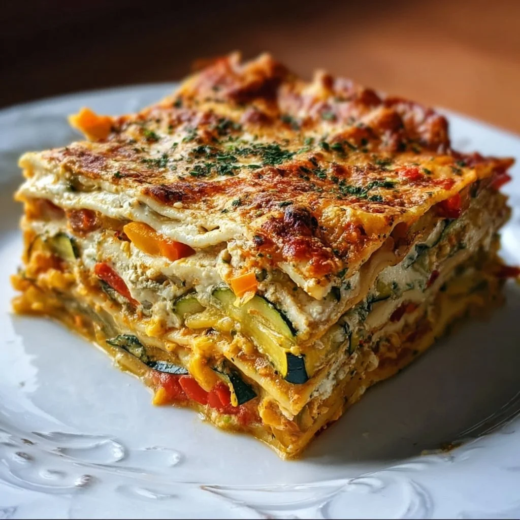 Proteinreiche Gemüse-Lasagne mit frischem Gemüse und Käse