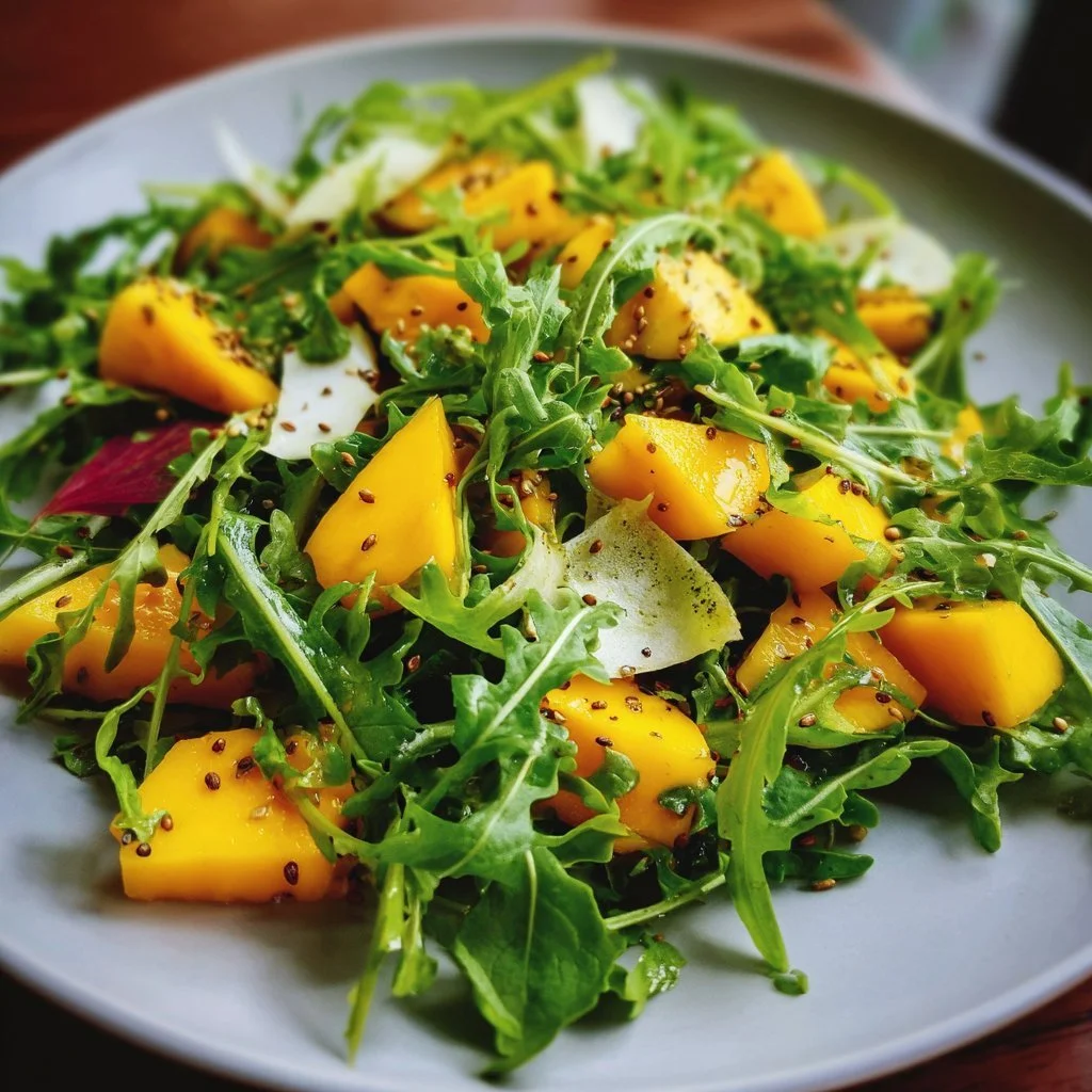 Rucola-Mango-Salat mit frischen Zutaten auf einem Teller