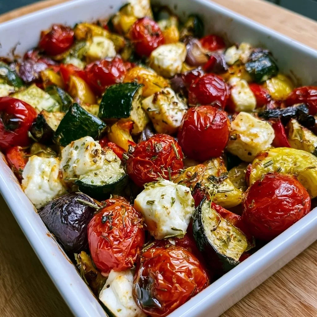 Schnelles Feta-Ofengemüse mit buntem Gemüse aus dem Ofen