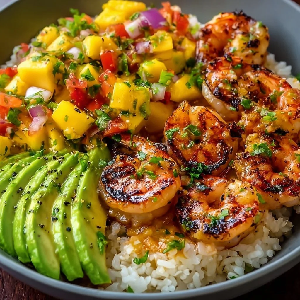 Shrimp- und Avocado-Bowls mit Mango-Salsa
