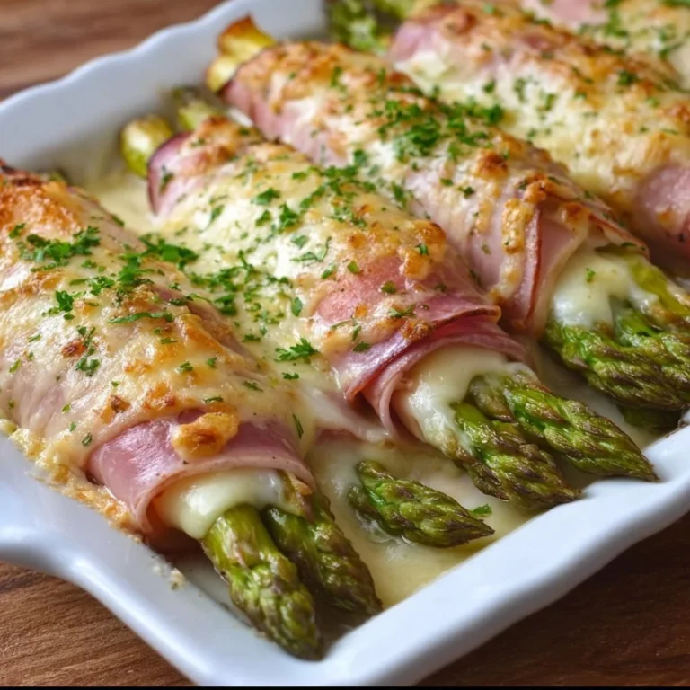 Überbackene Spargel Schinken Röllchen frisch aus dem Ofen.