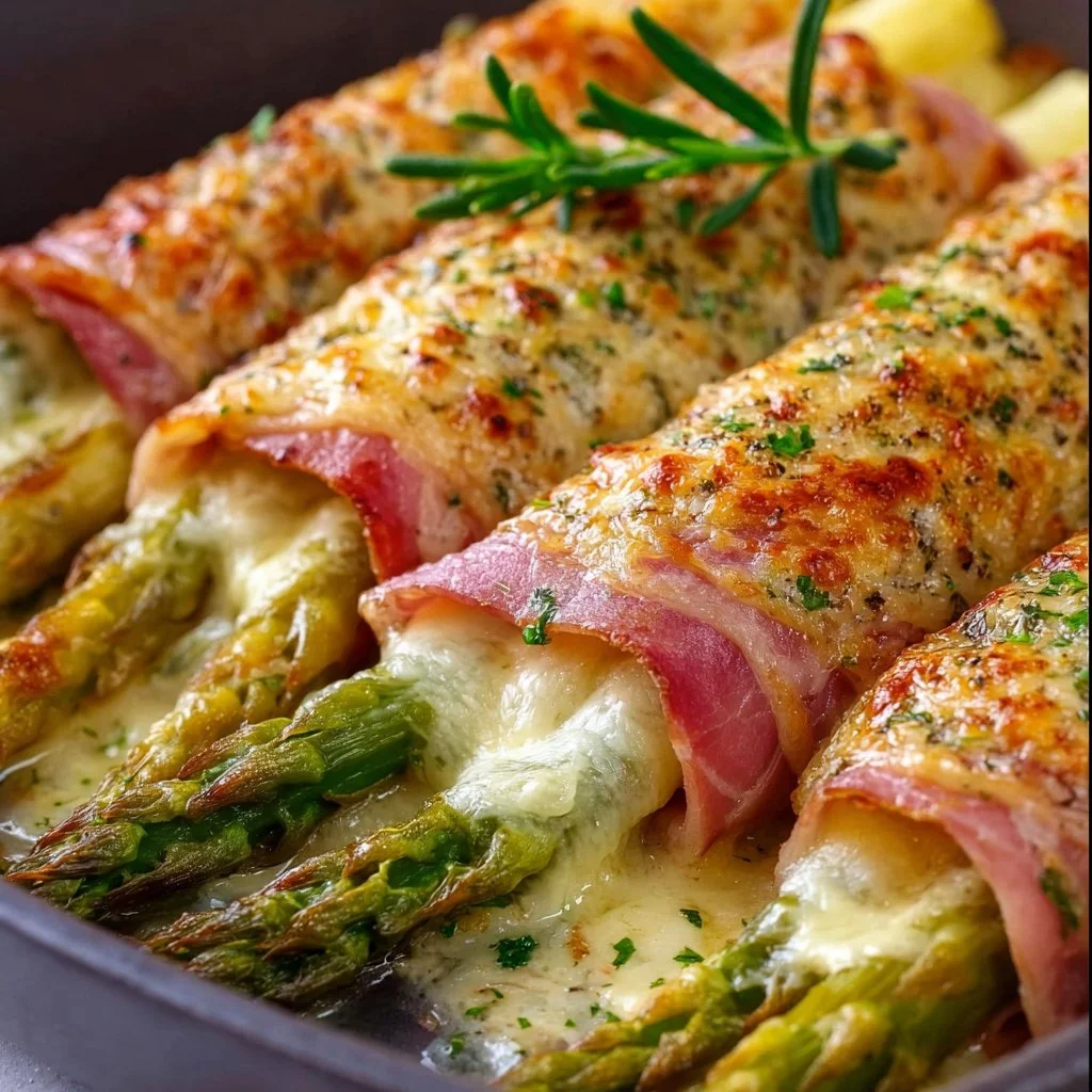 Spargel-Schinken-Röllchen überbacken