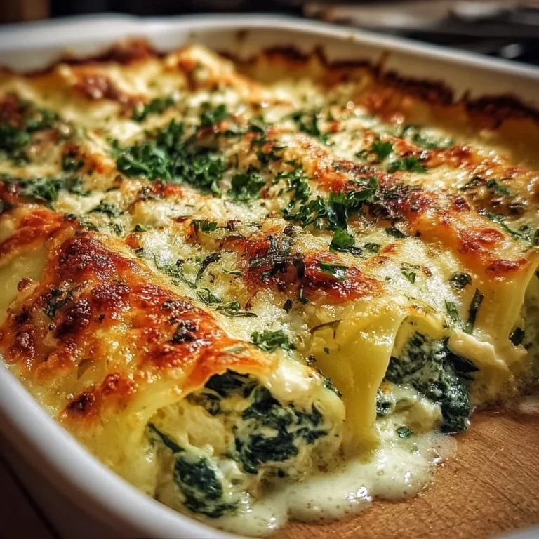 Spinat Ricotta Cannelloni auf einem Teller, dekoriert mit frischen Kräutern.