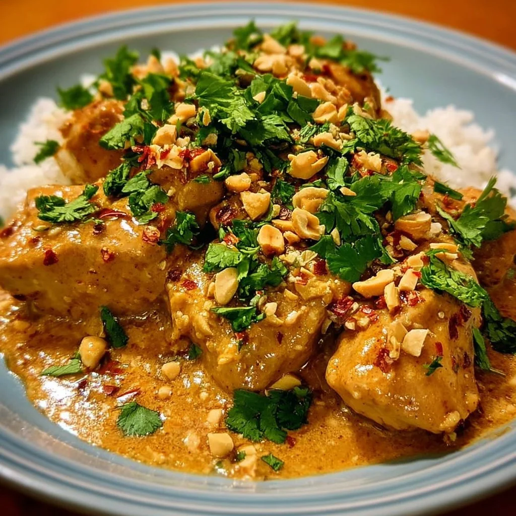 Thailändisches Erdnuss-Hühnchen mit süßer Erdnusssauce und frischem Gemüse