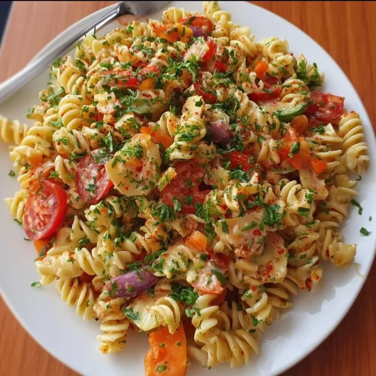 Türkischer Nudelsalat mit frischem Gemüse und Pasta auf einem Teller