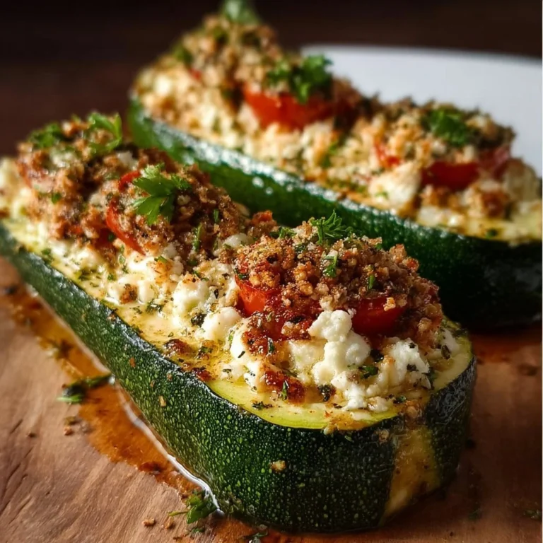 Überraschend leckere gefüllte Zucchini mit Feta auf einem Teller serviert