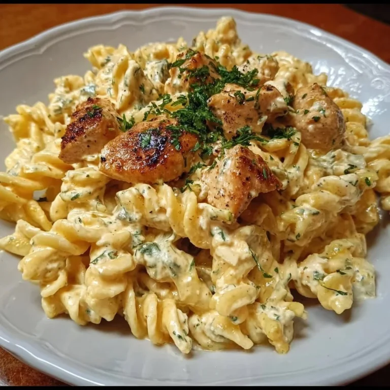 Cremige Hähnchen Feta Pasta auf einem Teller angerichtet