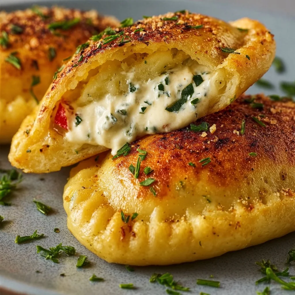 Vegetarische Kartoffeltaschen mit Frischkäsefüllung