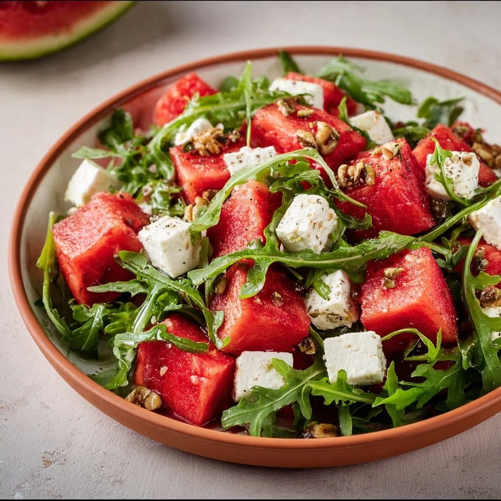 Wassermelonen-Feta-Salat mit Rucola