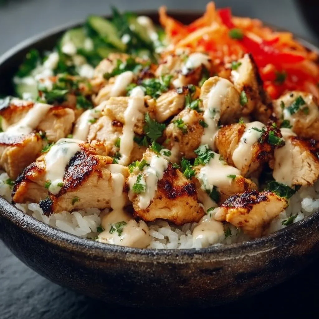 Würzige Hähnchen Bowl mit cremiger Soße