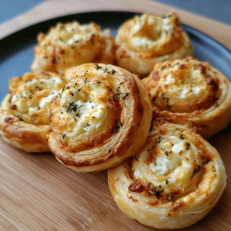 Blätterteig-Feta-Schnecken frisch gebacken auf einem Teller
