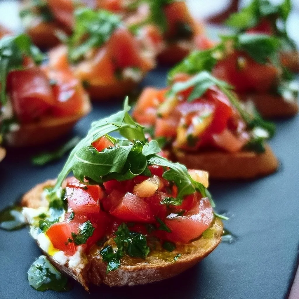 Leckere Bruschetta mit frischen Zutaten auf geröstetem Brot