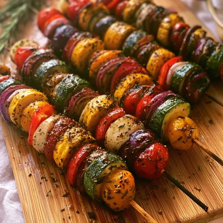 Bunter Grill-Gemüse-Spieß mit mediterraner Kräuter-Marinade auf einem Grill.