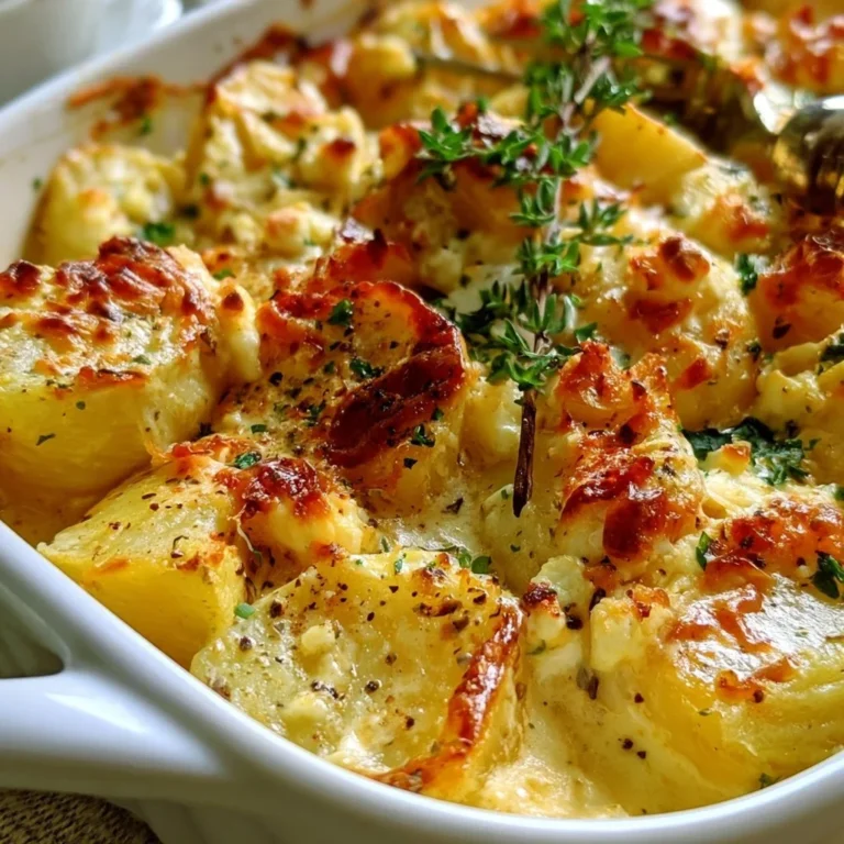 Cremiger Feta Kartoffel Auflauf mit goldbrauner Kruste und frischen Kräutern