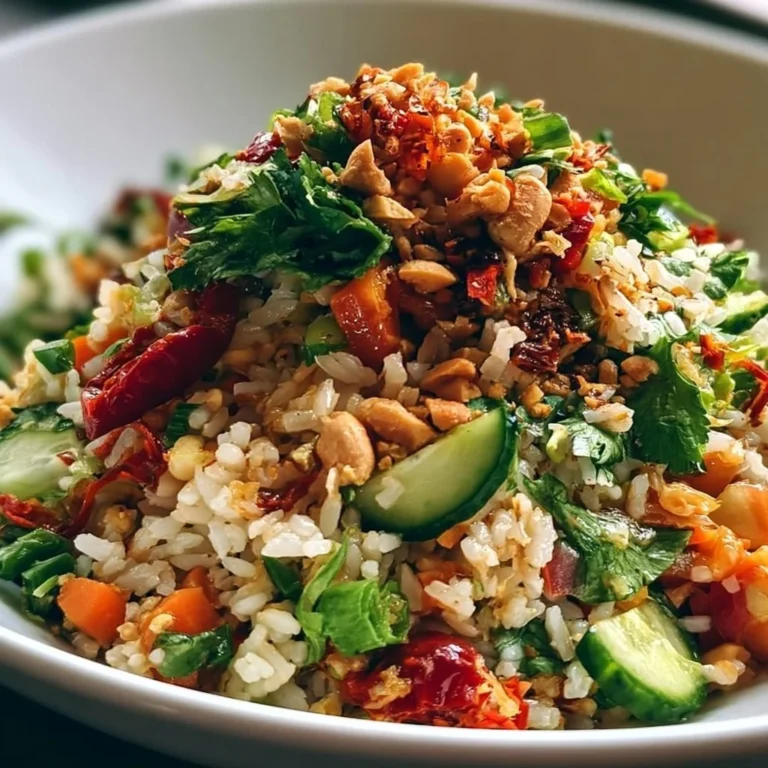 Crispy Peanut Chili Rice Salad mit frischen Zutaten und Erdnüssen