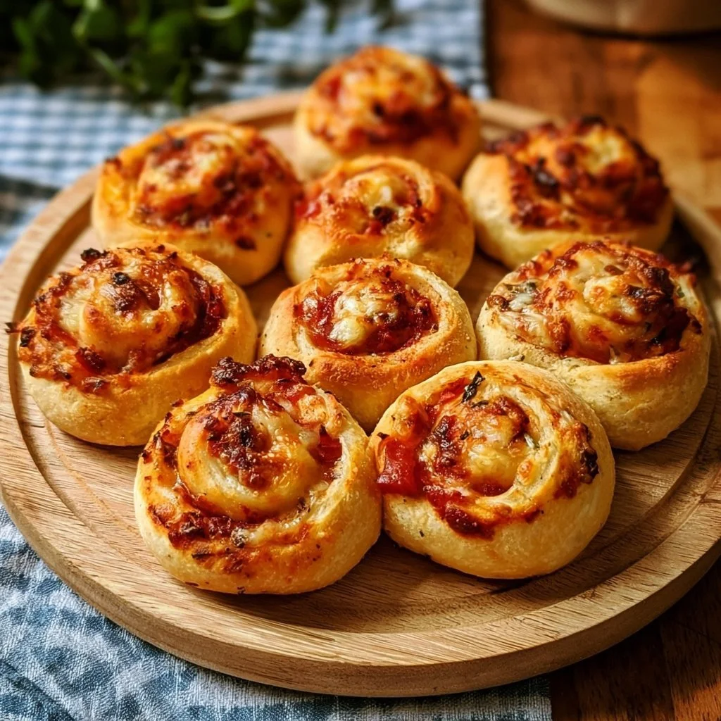 Köstliche Pizzaschnecken frisch aus dem Ofen, ideal für Snacks und Feiern.